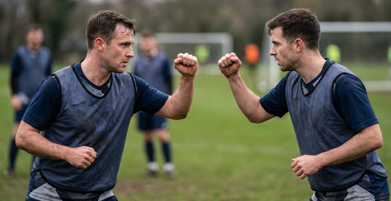 Soccer defenders practicing hand signals and communication drills