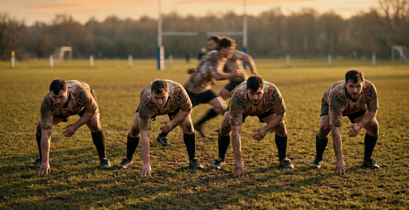 Amateur football team organizing defensive line during training session