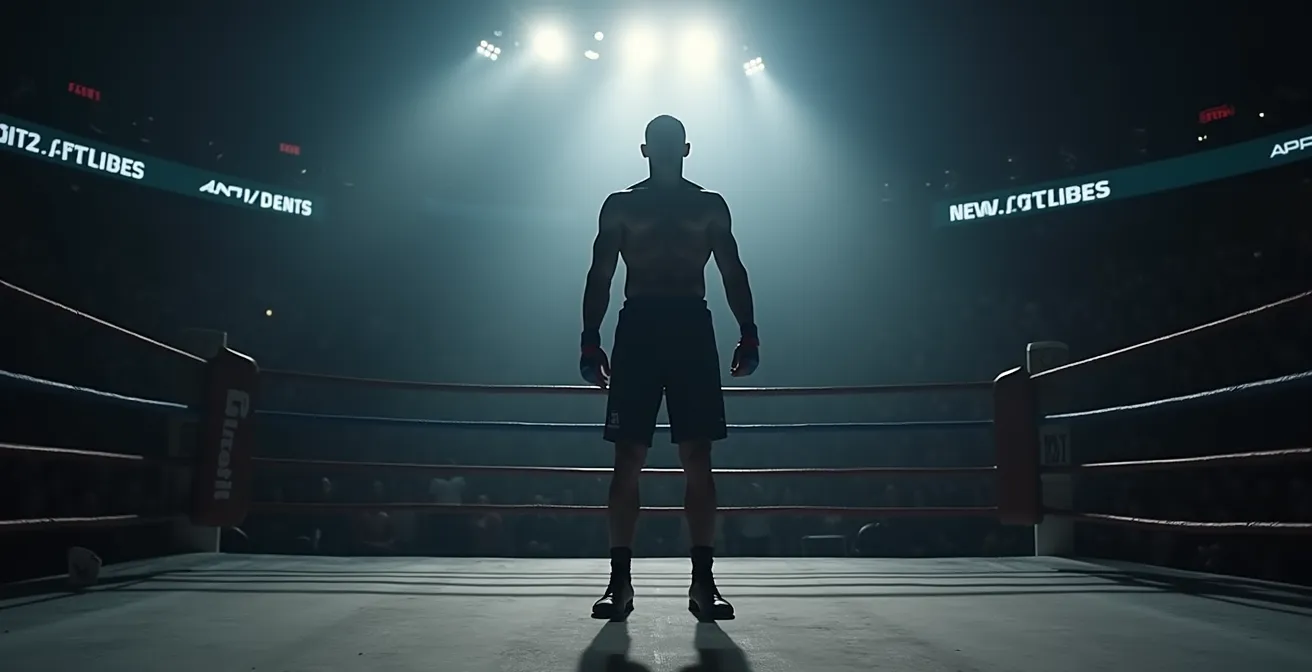 Fighter maintaining strong posture between rounds despite fatigue