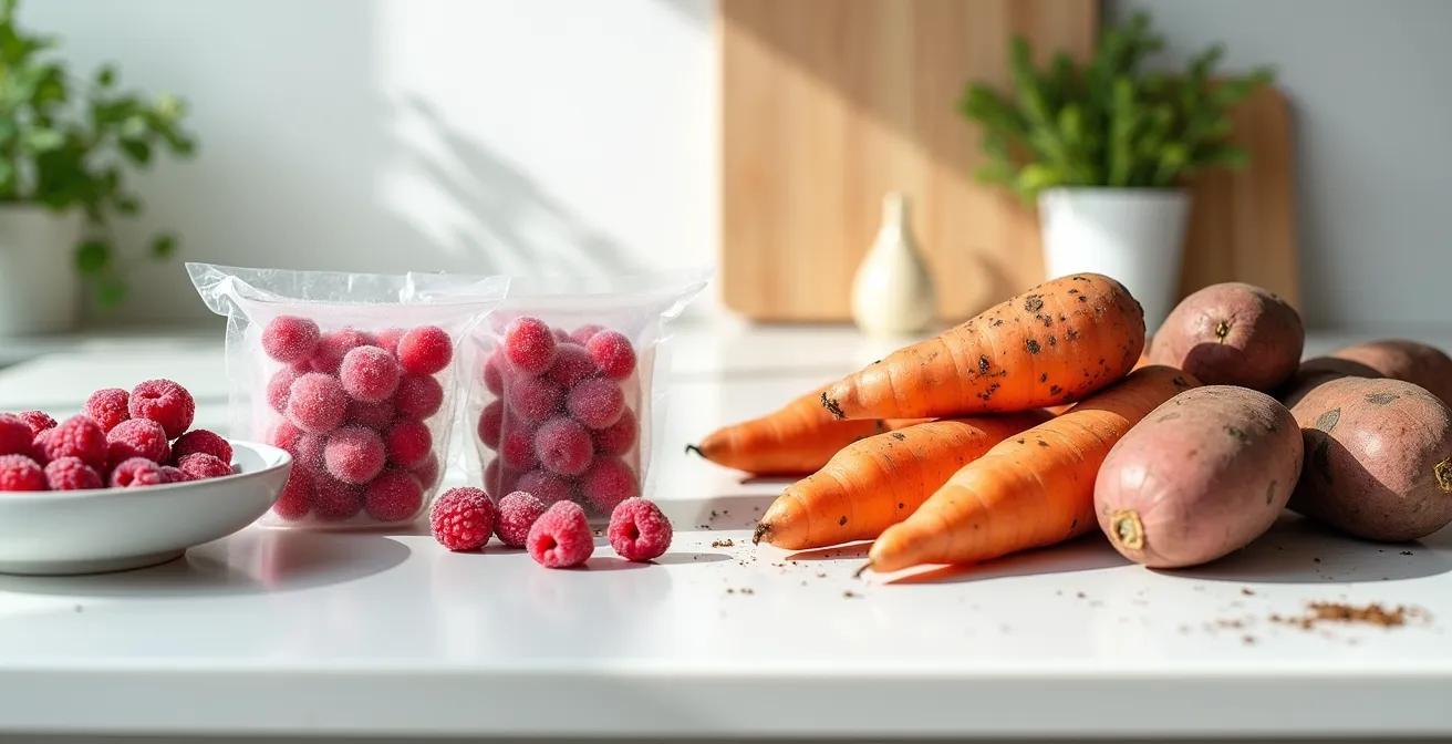 Comparison of frozen berries and fresh root vegetables for budget nutrition
