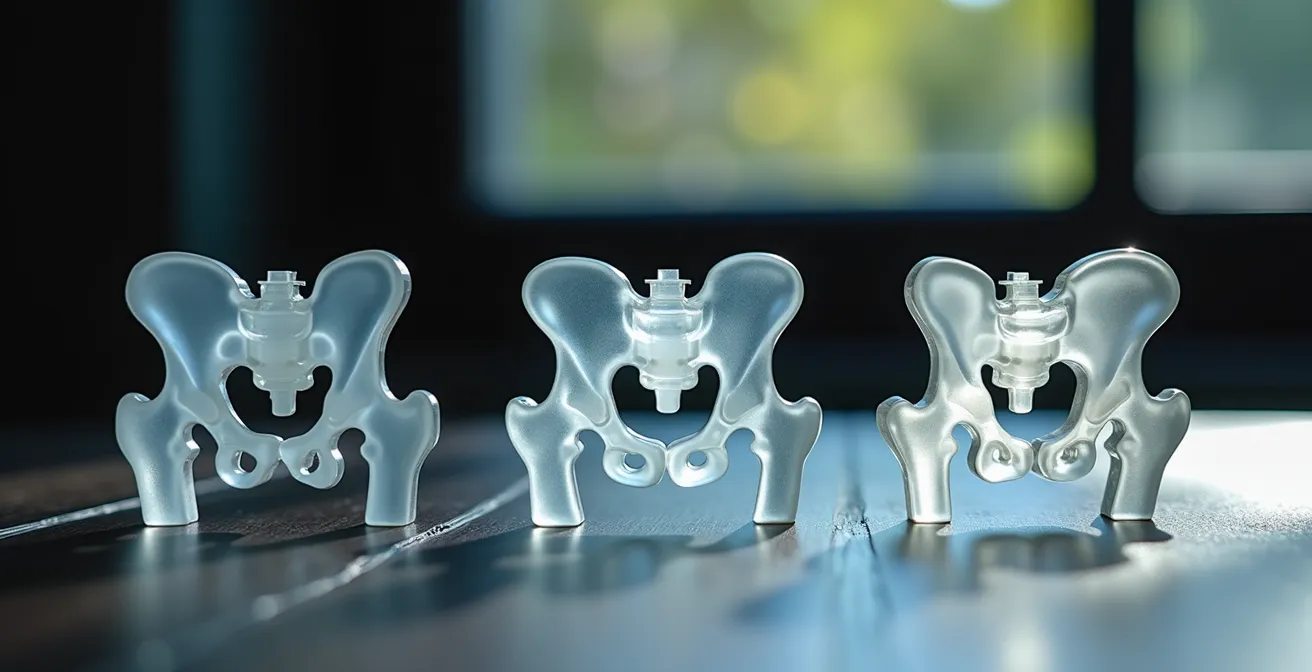 Comparative view of different hip socket orientations affecting squat stance