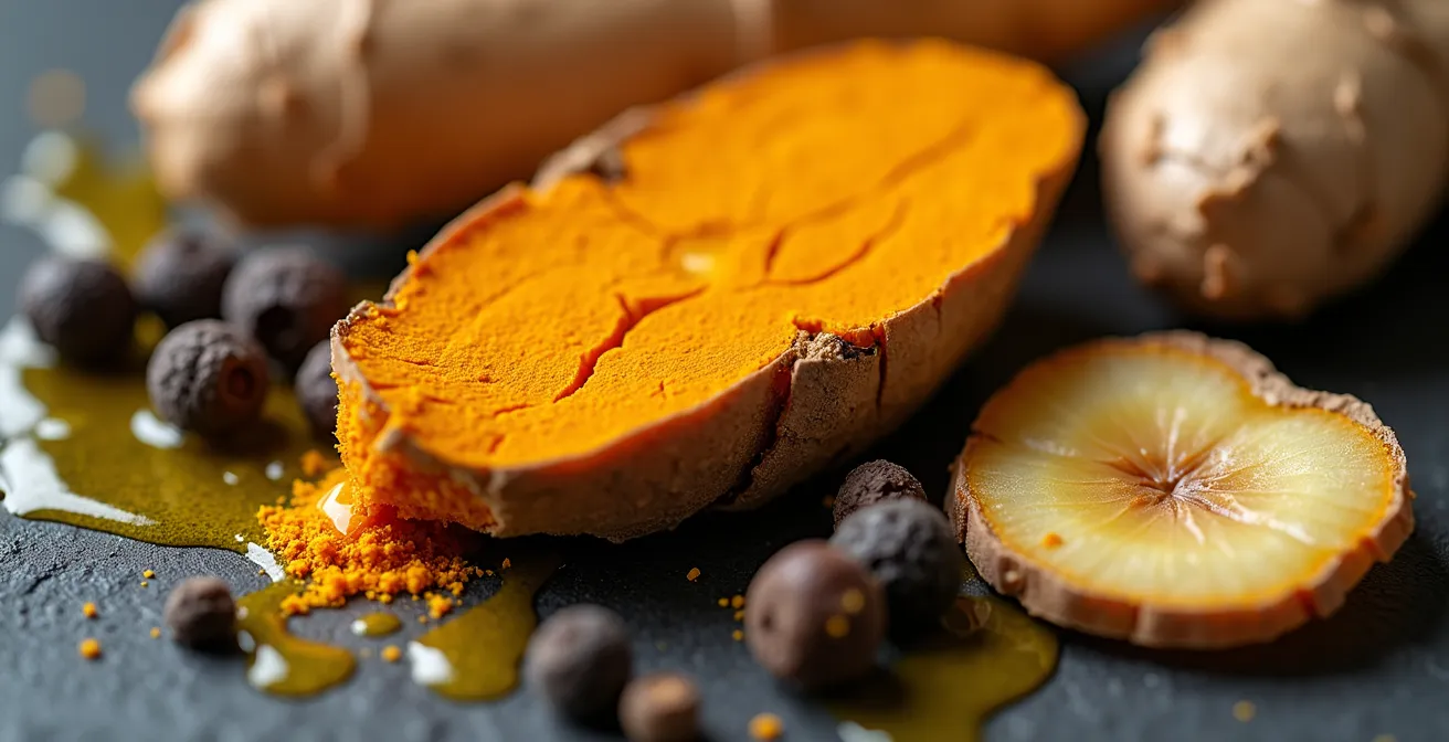 Extreme close-up of golden turmeric paste ingredients showing vibrant colors and textures