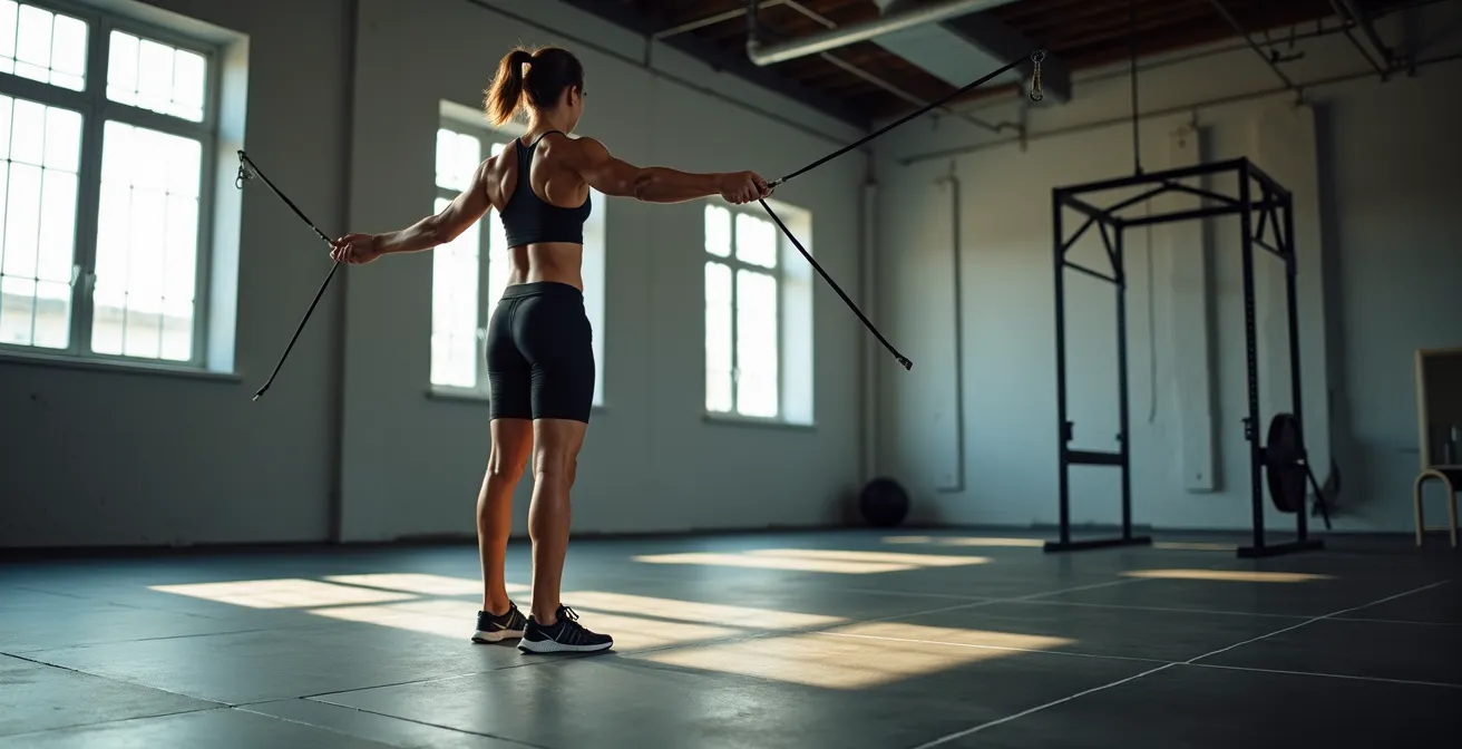 Athlete performing cable pallof press as pre-activation exercise before heavy lifting