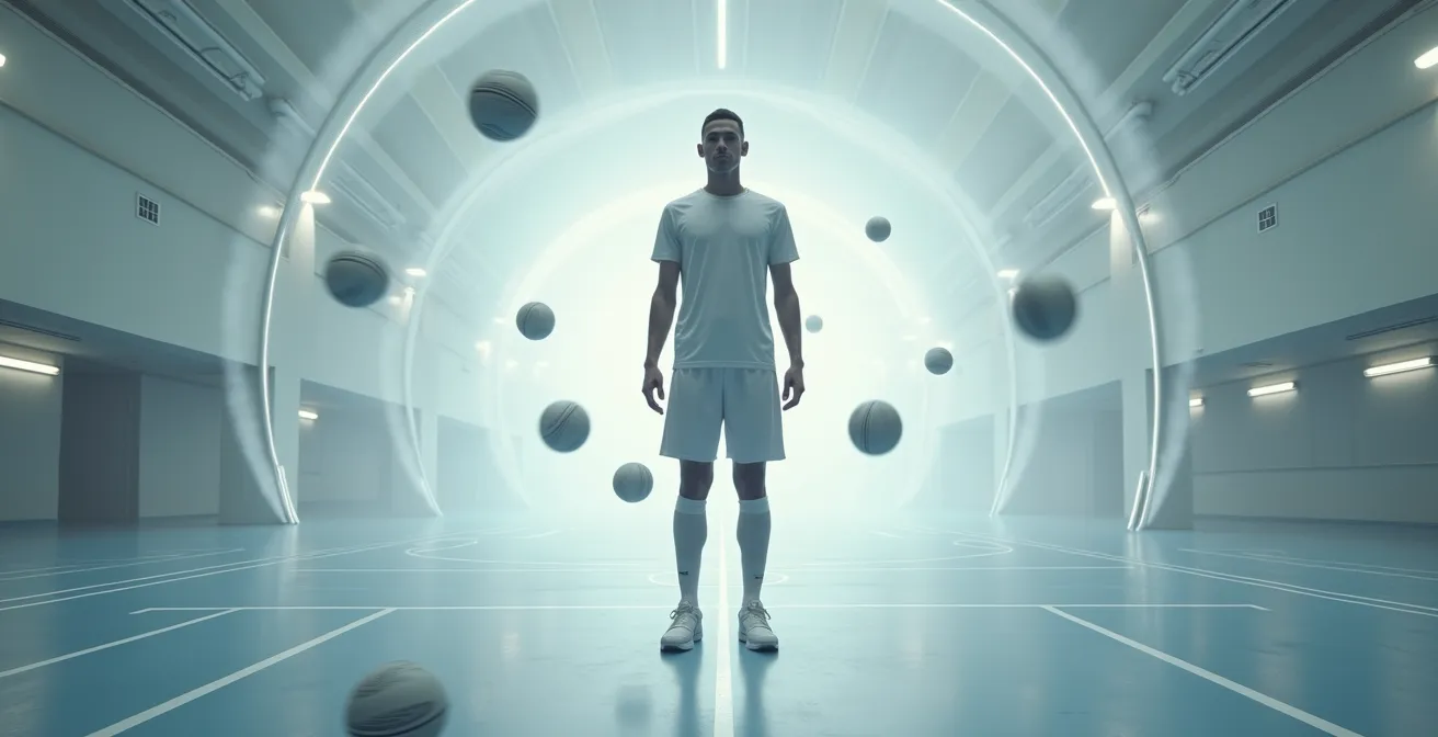 Wide angle view of athlete demonstrating expanded visual field awareness